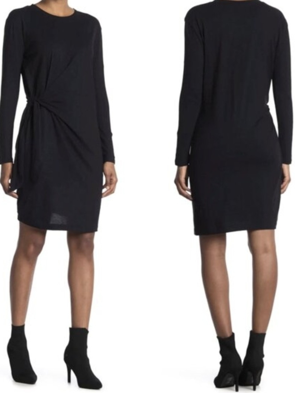 Vince Black Long-Sleeve Twist-Side Knit Dress